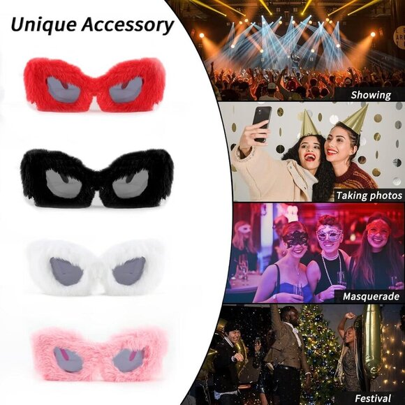 Women Plush Fuzzy Cat Eye Sunglasses UV Protection Soft Velvet Frames Ladies main image 4